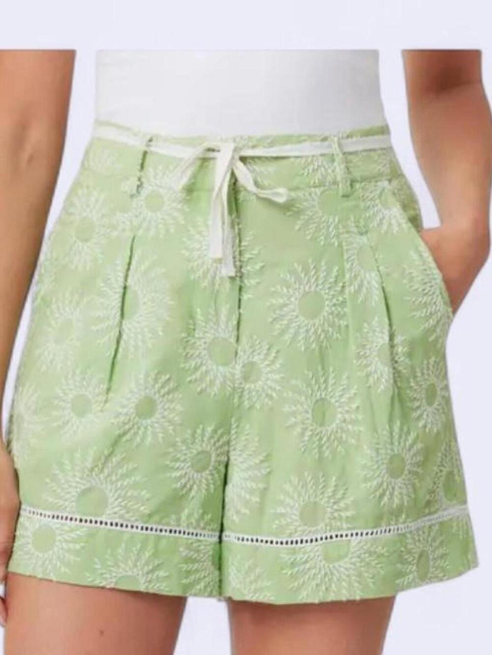 Embroidered High Waist Wide Leg Cotton & Linen Shorts